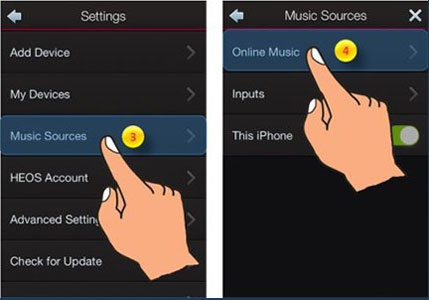 music sources on heos app