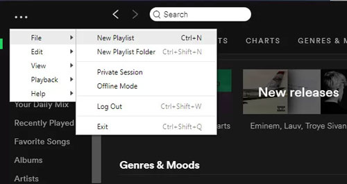 create new playlist on spotify pc app