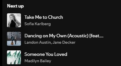 next up section in spotify
