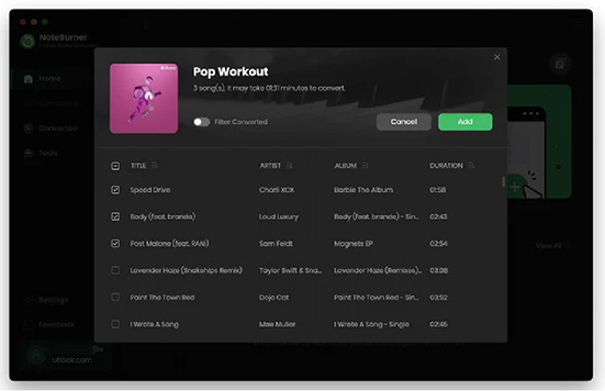 noteburner apple music converter add music