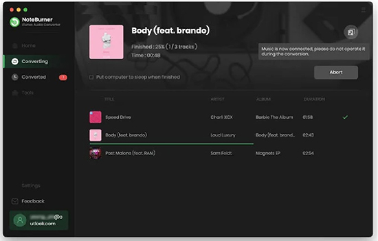 noteburner apple music converter start conversion