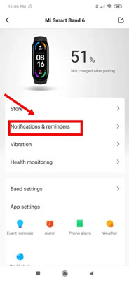 set up notifications on zepp life app for mi band
