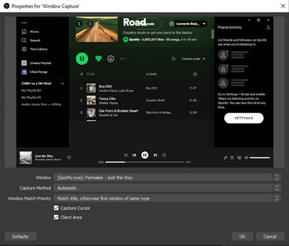 add spotify to obs studio via window capture