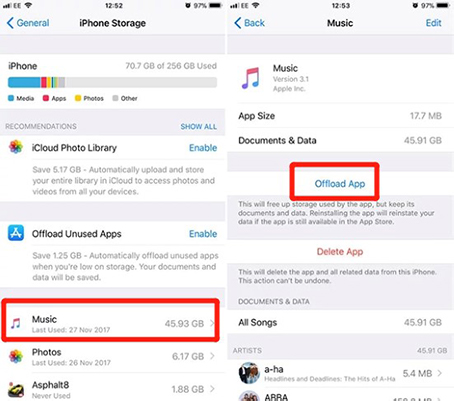 offload apple music on iphone