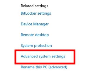 open advanced system settings on windows
