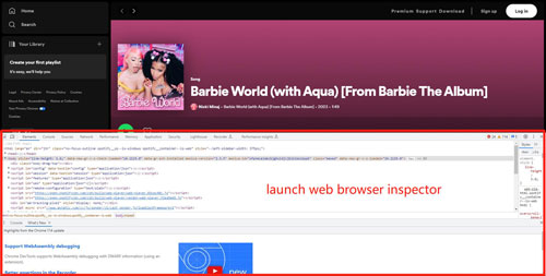 open web browser inspector on spotify web player