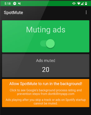activate spotmute to listen to spotify music without ads