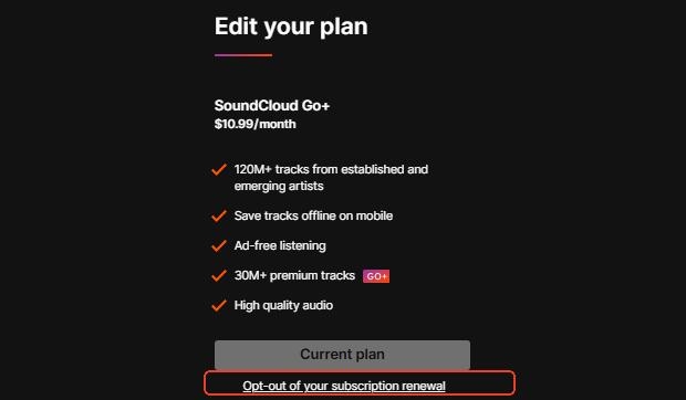 opt out of soundcloud subscription renewal