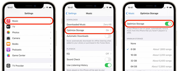 turn off optimize storage of apple music