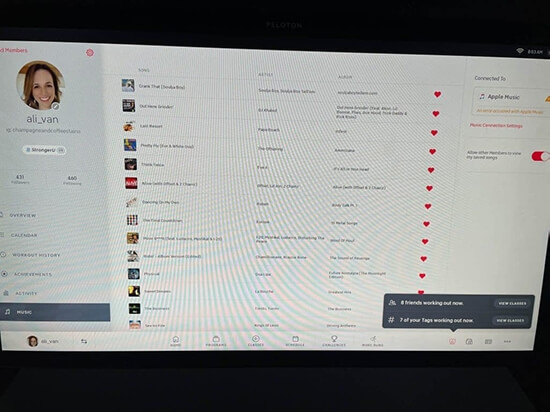 music section on your peloton profile