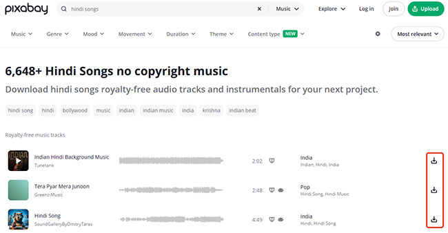 pixabay to download hindi songs for free