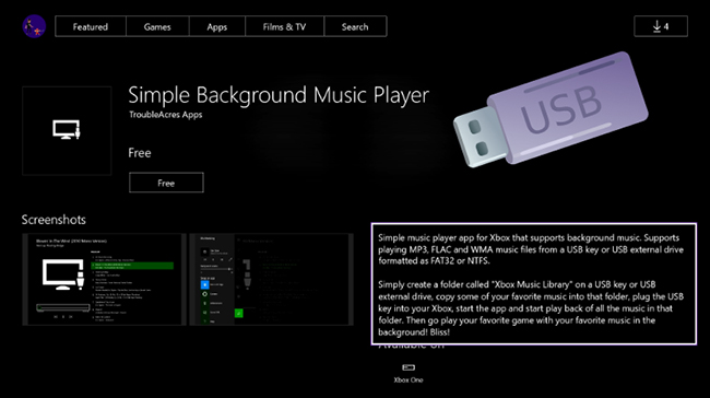 play youtube background music in xbox one via usb