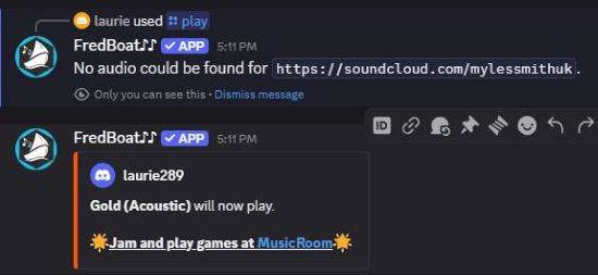 play soundcloud music in discord with fredboat bot