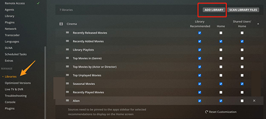 add library on plex