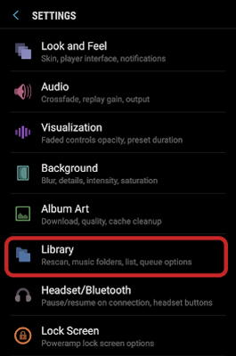 choose library option on poweramp settings