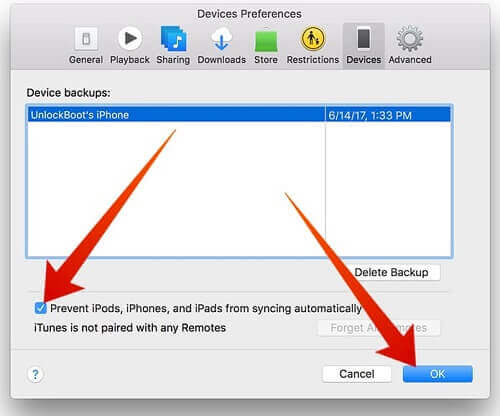 prevent auto sync itunes