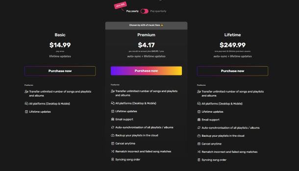 pricing of FreeYourMusic