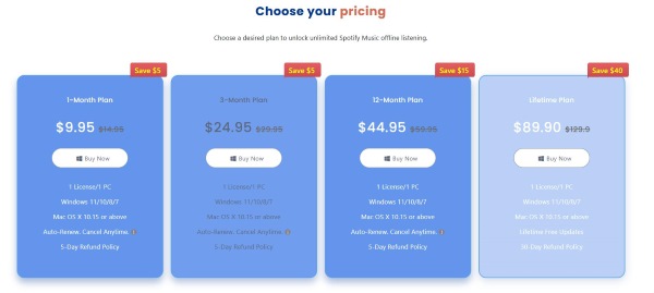 pricing of tunecable spotify music converter