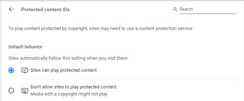 protected content ids in chrome settings