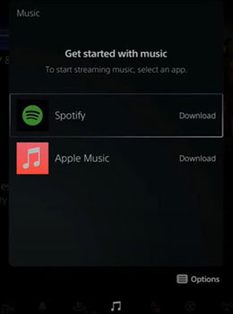 download spotify on ps5 via music options