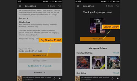 buy audible books via audible app