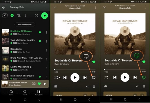 put a song on loop on spotify mobile