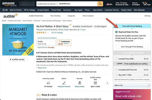 get and listen to free audible books via amazon prime reading