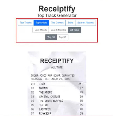 choose to generate spotify receiptify