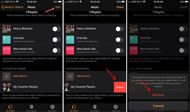 remove apple music from apple watch by iphone