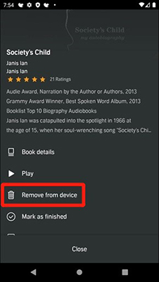 remove audible books from device