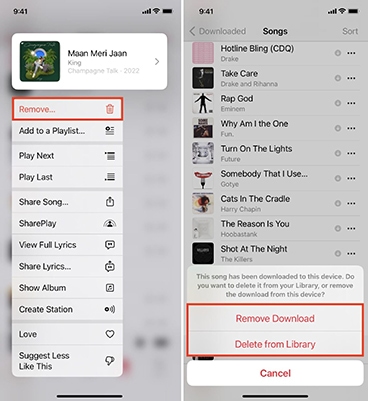 remove downloads from apple music iphone