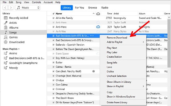 remove download from apple music on pc