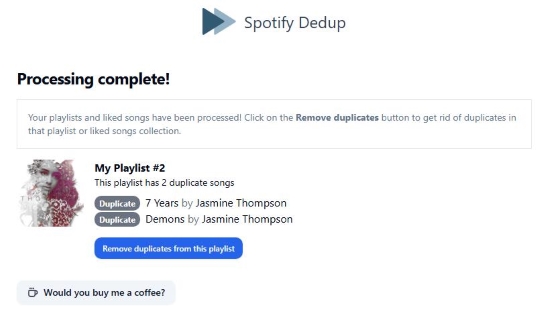 remove duplicate songs with spotify dedup