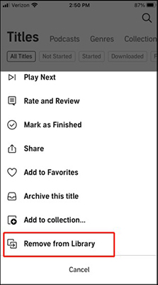 remove podcast from audible library