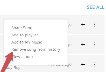 clear songs history on amazon music