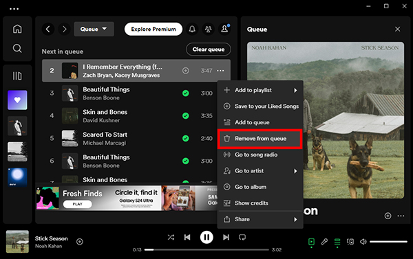 remove songs from spotify queue desktop