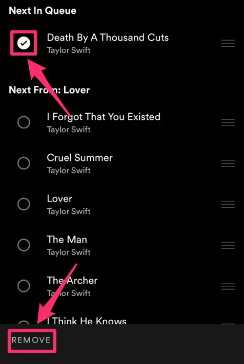remove songs from spotify queue