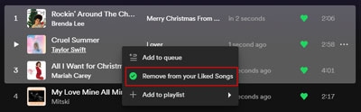 remove spotify liked songs on desktop