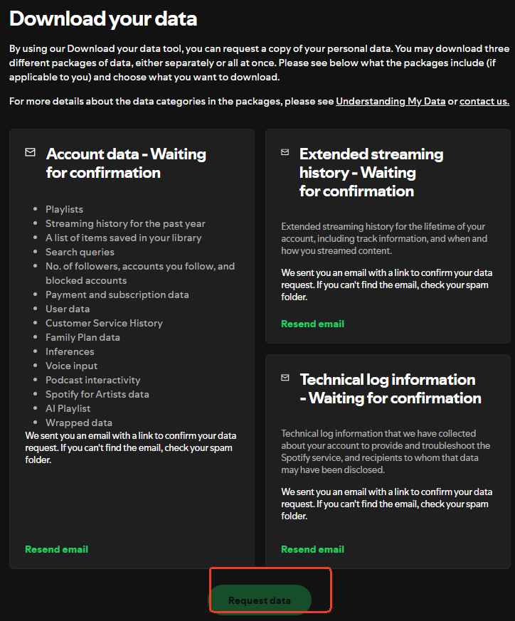 request spotify listening data