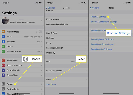 reset all settings on iphone