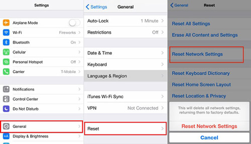 reset network settings for apple music ssl error