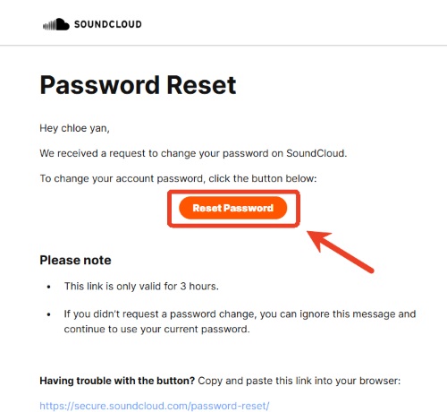 reset password emial soundcloud