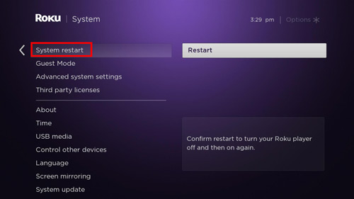 give roku a system restart