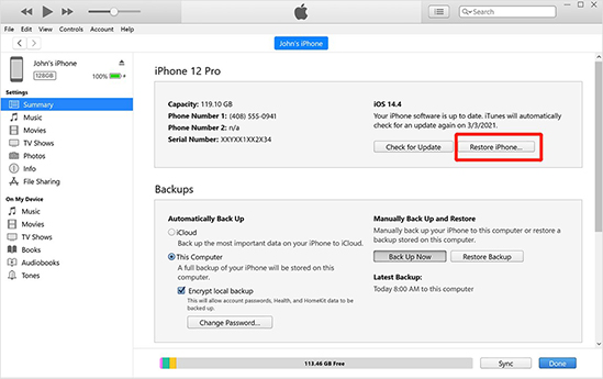 restore iphone with itunes