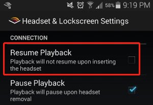 disable resume playback on audible