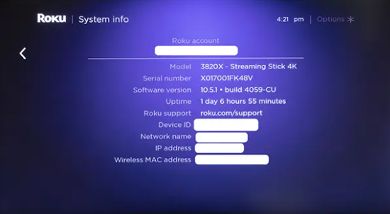 check roku system info