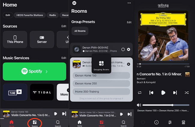 play qobuz on multiple denon receivers