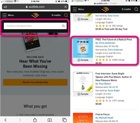 search audible books on audible site