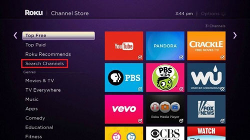 search for apple tv channel on roku