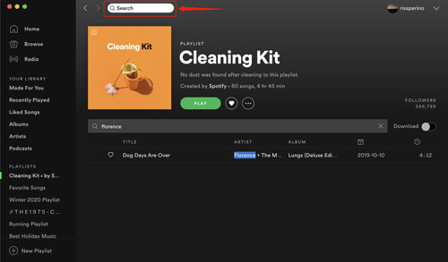 search and export spotify playlist to another account